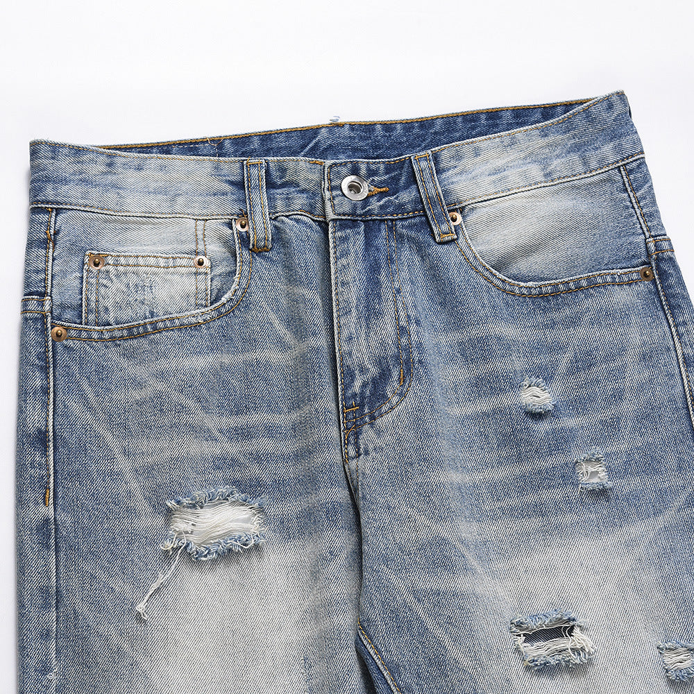 Gradient Distressed Denim Pants - Premium Loose Fit Wide-Leg Trousers for Men