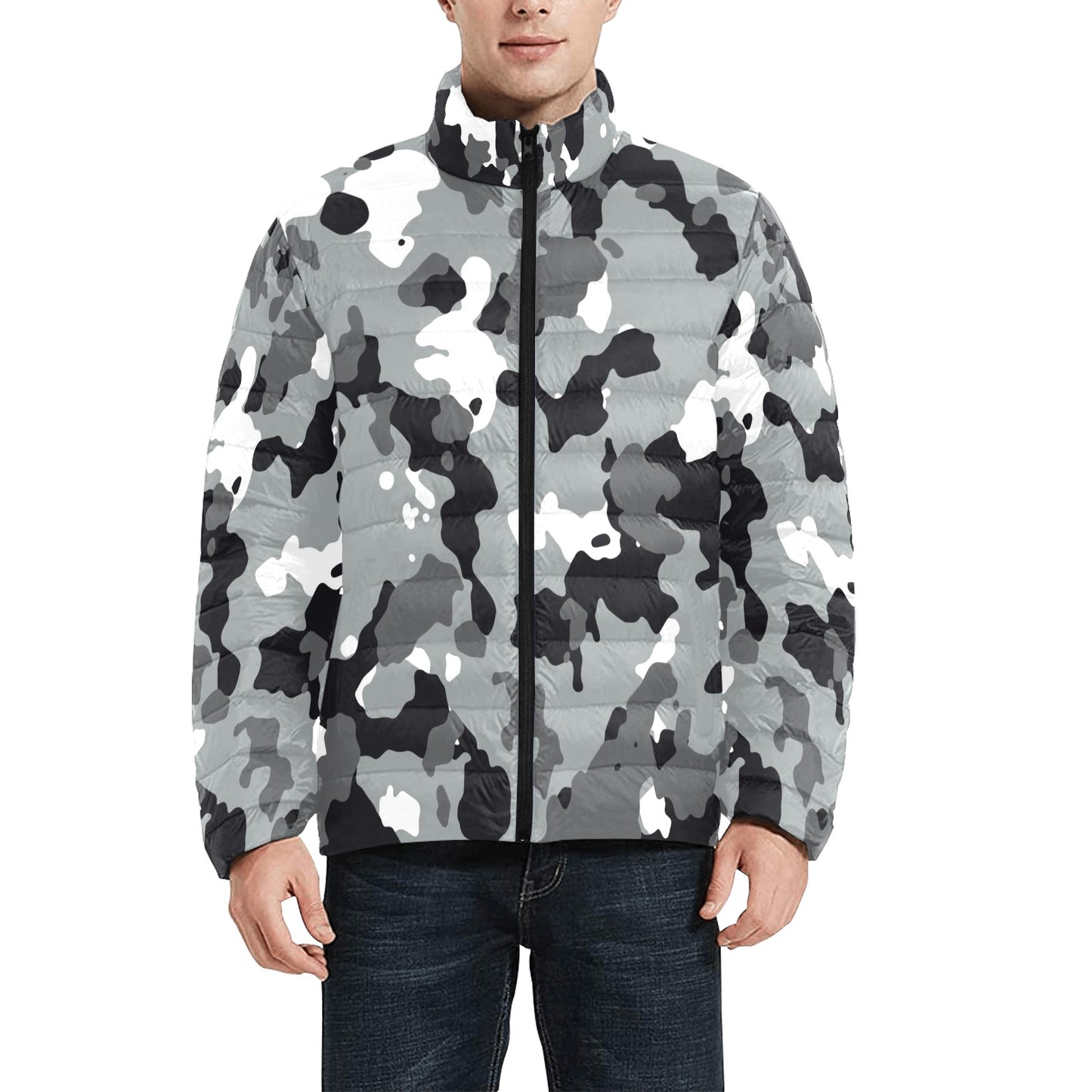 Gray Camo Men's Puffer Bomber Jacket