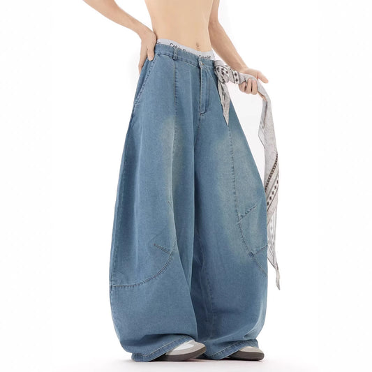 Square Scarf Deconstruction Silhouette Curved Knife Denim Wide Leg Pants