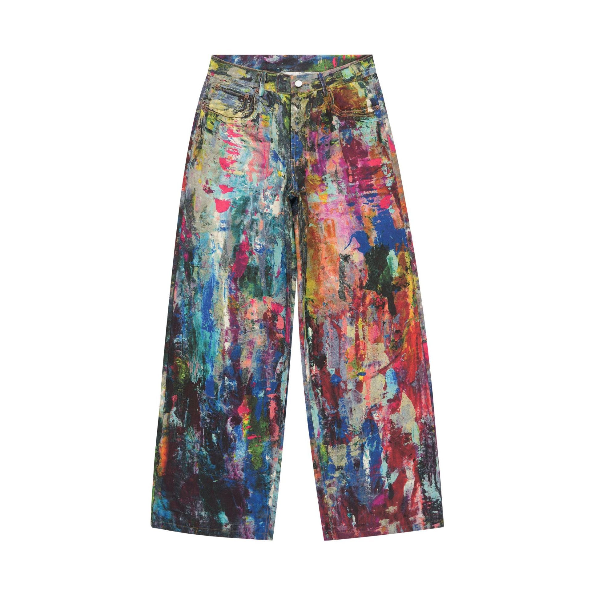 Retro Heavy-Work Visual Illusion Print Wide-Leg Jeans for Men and Women