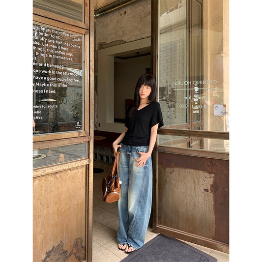 Summer Tie-Dye Wide-Leg Denim Pants for Women