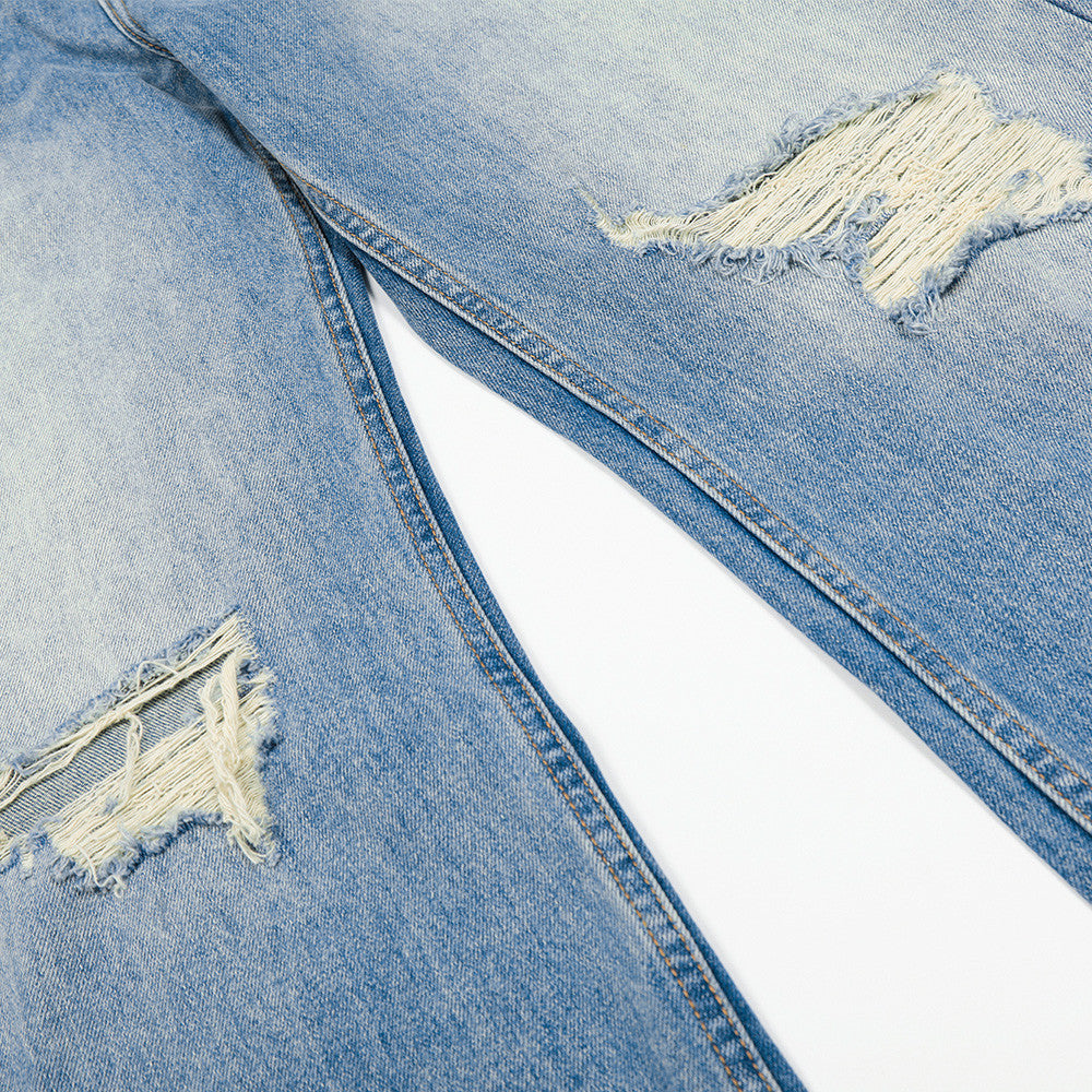 Men's Vintage Distressed Denim Trousers - Stylish Loose Fit Pants