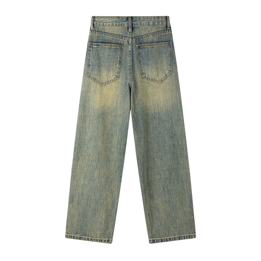 Vintage Washed Yellow Mud Dyed Wide Leg Jeans
