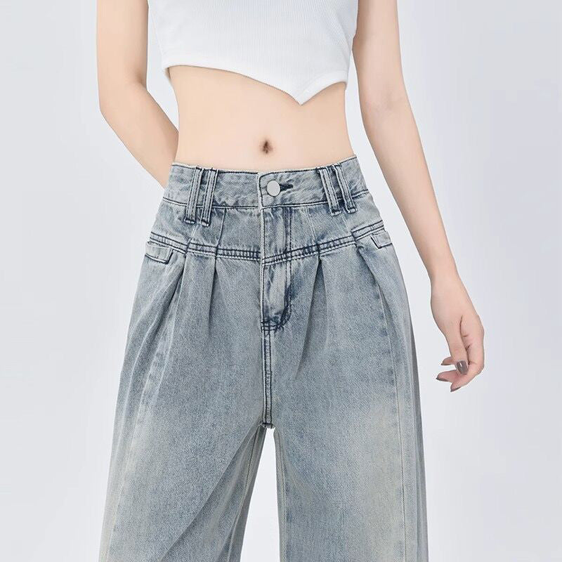 Straight Wide-Leg Jeans for Women - Loose Slimming Floor-Length Denim Pants