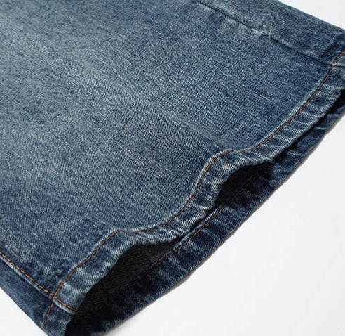 Solid Color Distressed Washed Straight Leg Denim Shorts