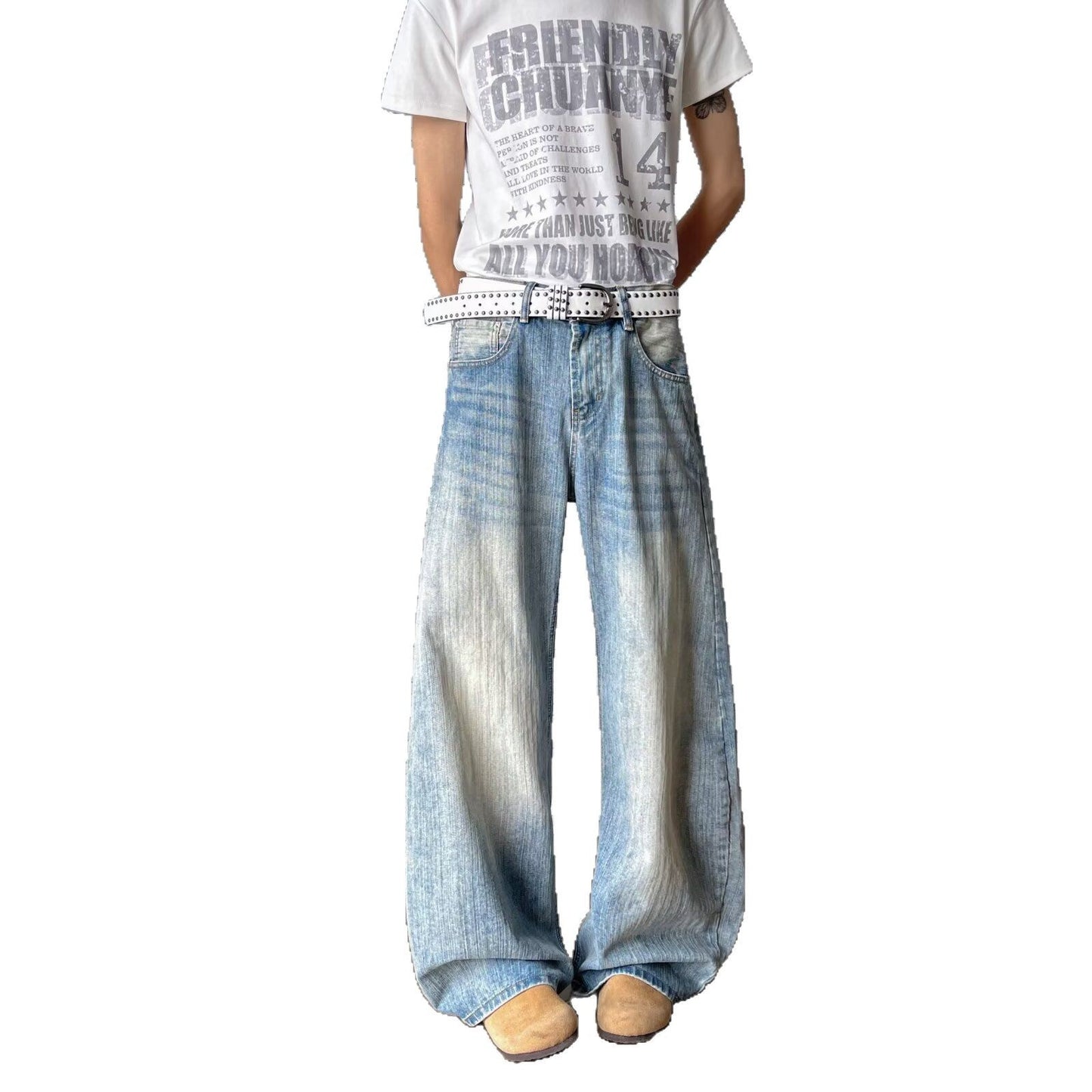 Bent Knife Cowboy Men's and Women's Versatile Retro Washed Loose Casual Pants