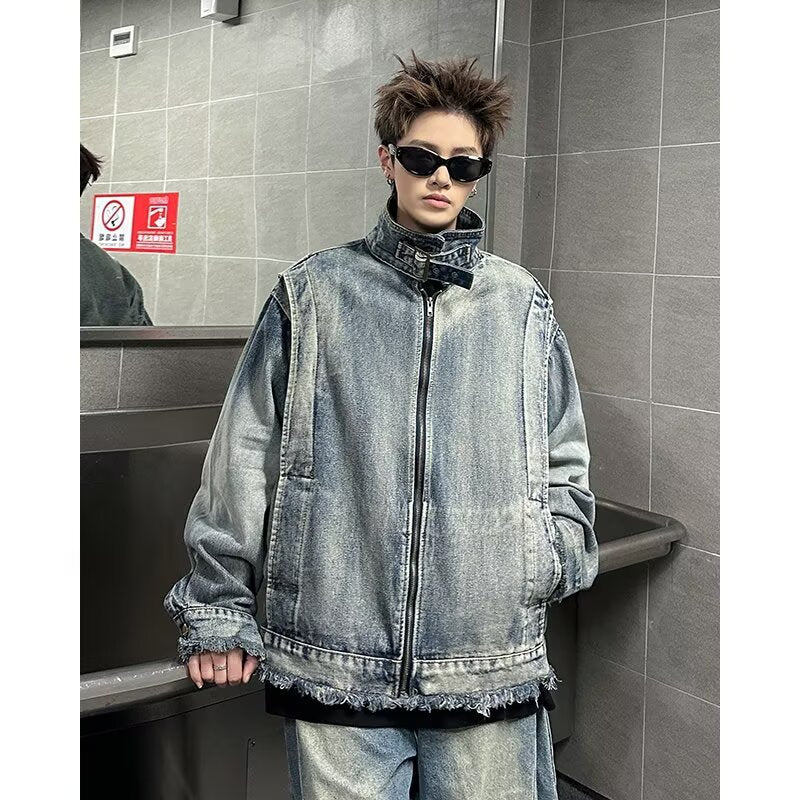 Washed Gradient Denim Deconstructive Jacket