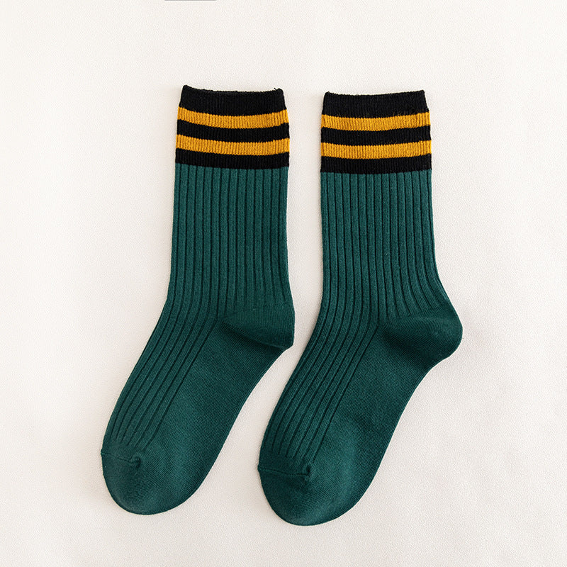 Japanese Cotton Socks - Two Stripe Retro Look