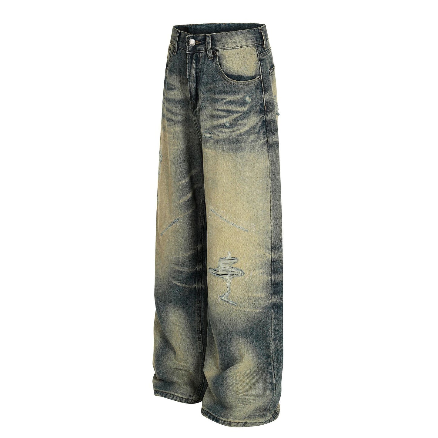 Unisex Vintage Blue Distressed Loose Fit Jeans