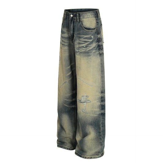 Unisex Vintage Blue Distressed Loose Fit Jeans
