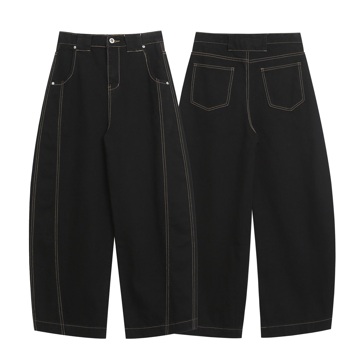 Unisex Retro Loose Fit Denim Pants with Spliced Design