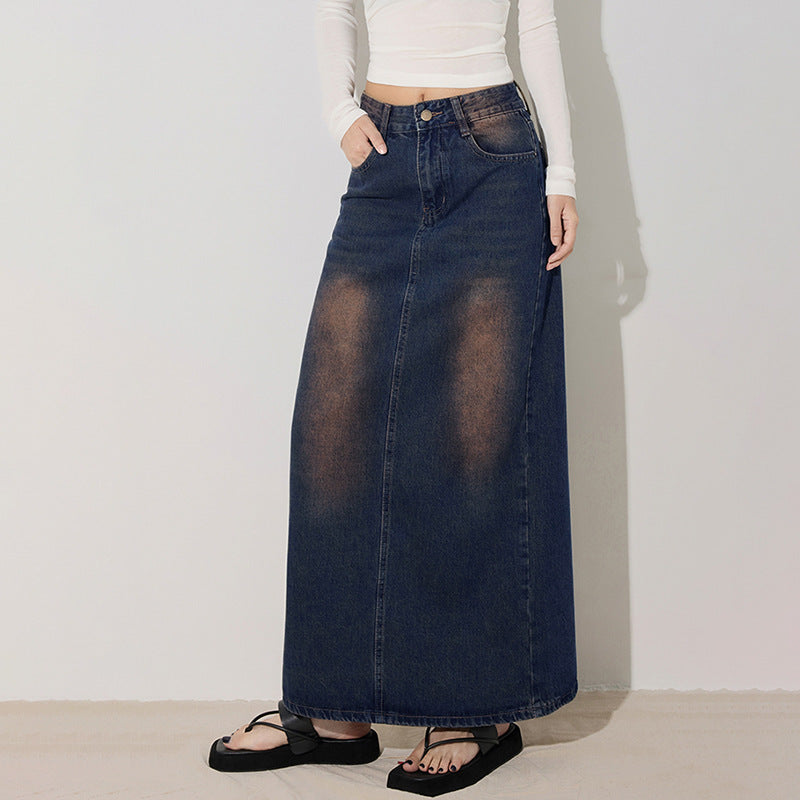 Stylish Versatile Personalized Denim Midi Skirt for Women