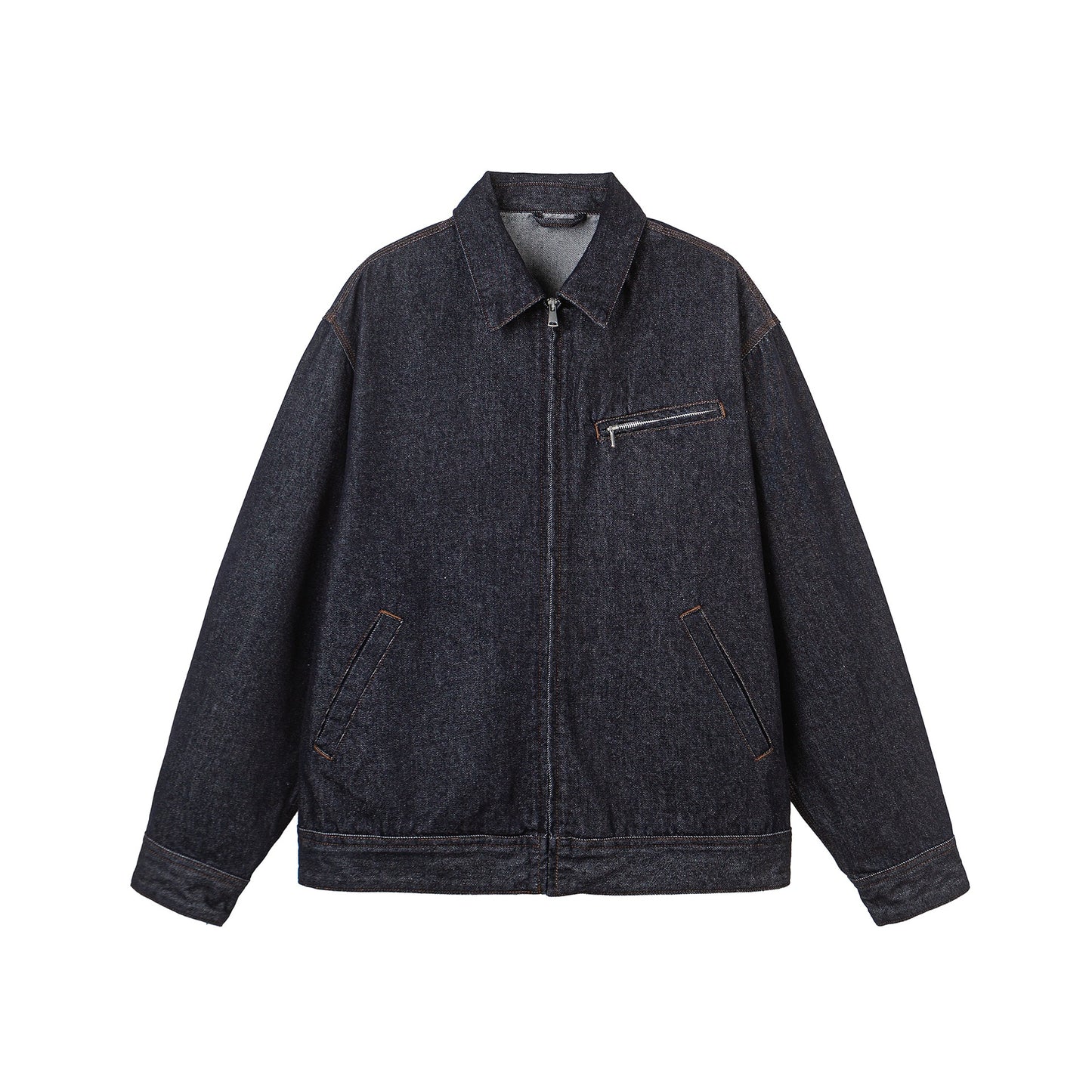 Turn-Down Collar Denim Jacket for Men Loose Workwear Style Jacket