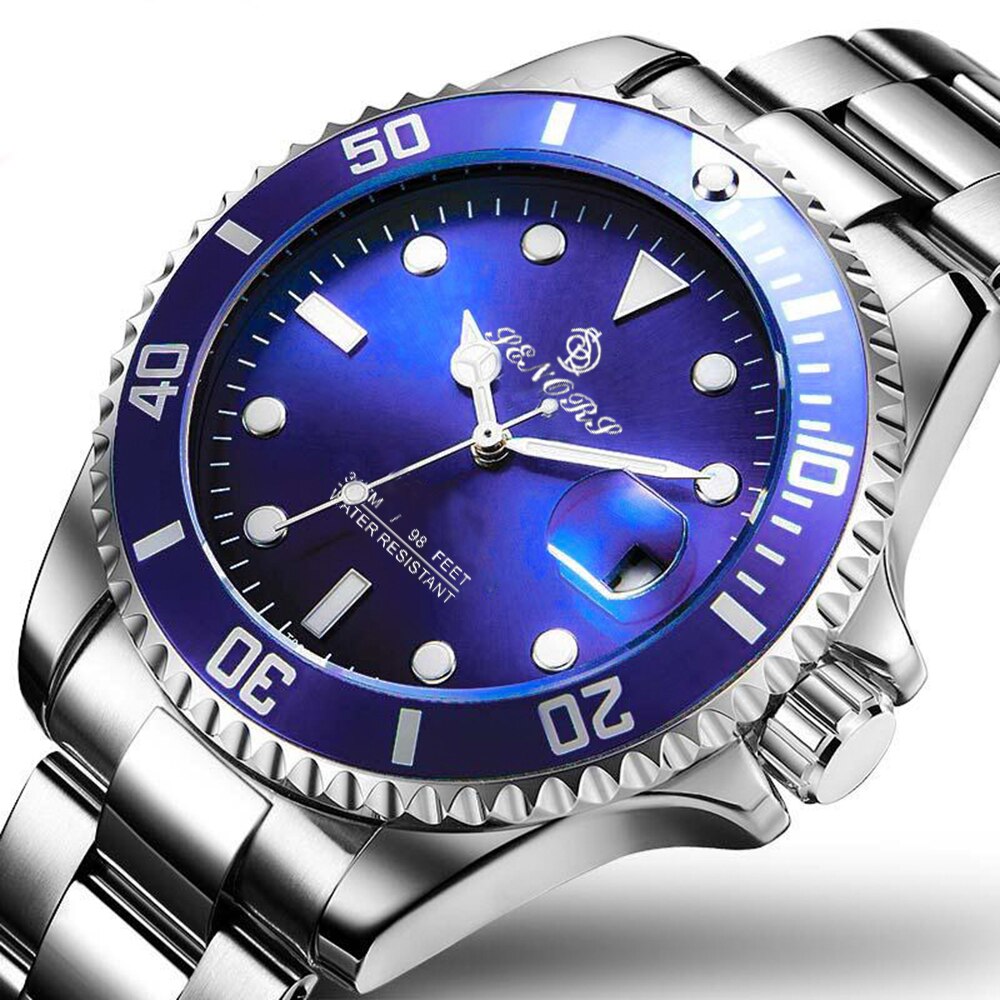 Men’s Automatic Black Stainless Steel Waterproof Watch – Submariner Style