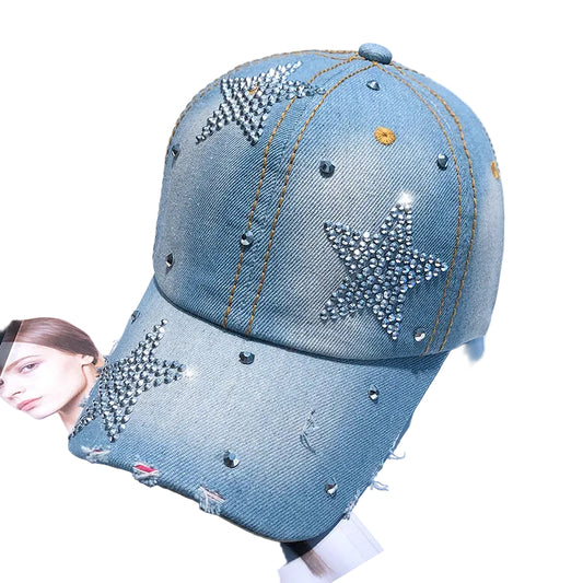Cowboy Baseball Hat for Women - Ladies Sunscreen Rhinestone Peaked Cap for Summer