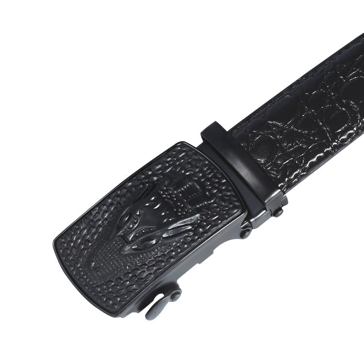Crocodile Patterned Men's Belt with Automatic Buckle