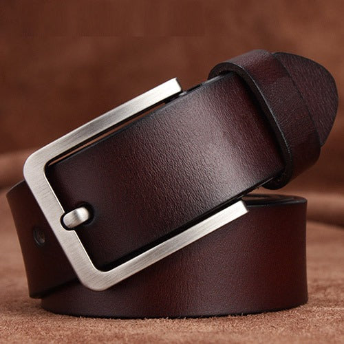 Men's Genuine Leather Belt - Retro Pin Buckle Belt - Versatile Thick Cowhide
