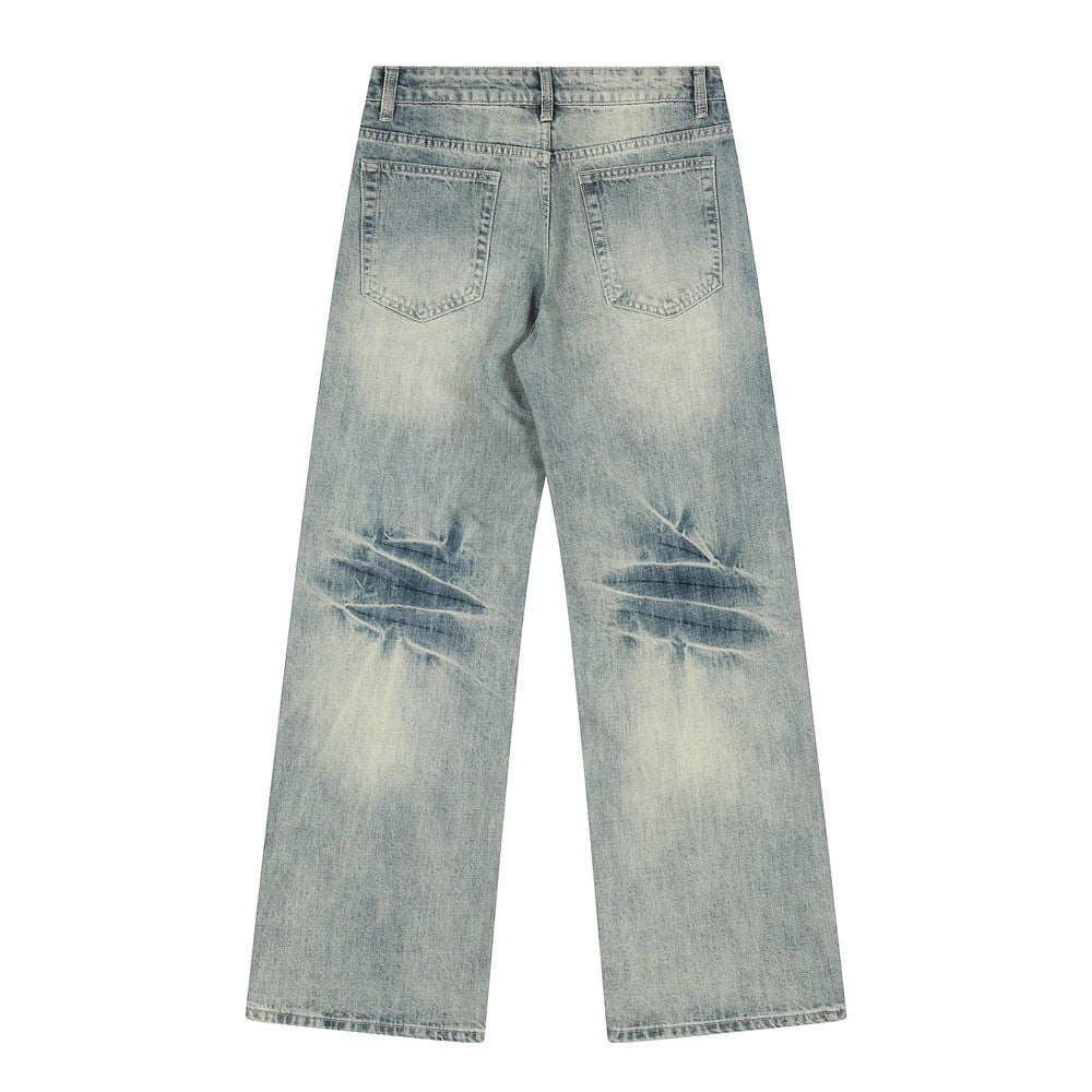 Men's Denim Jeans, Distressed Bleached Dye, Loose Fit,  Casual Pants