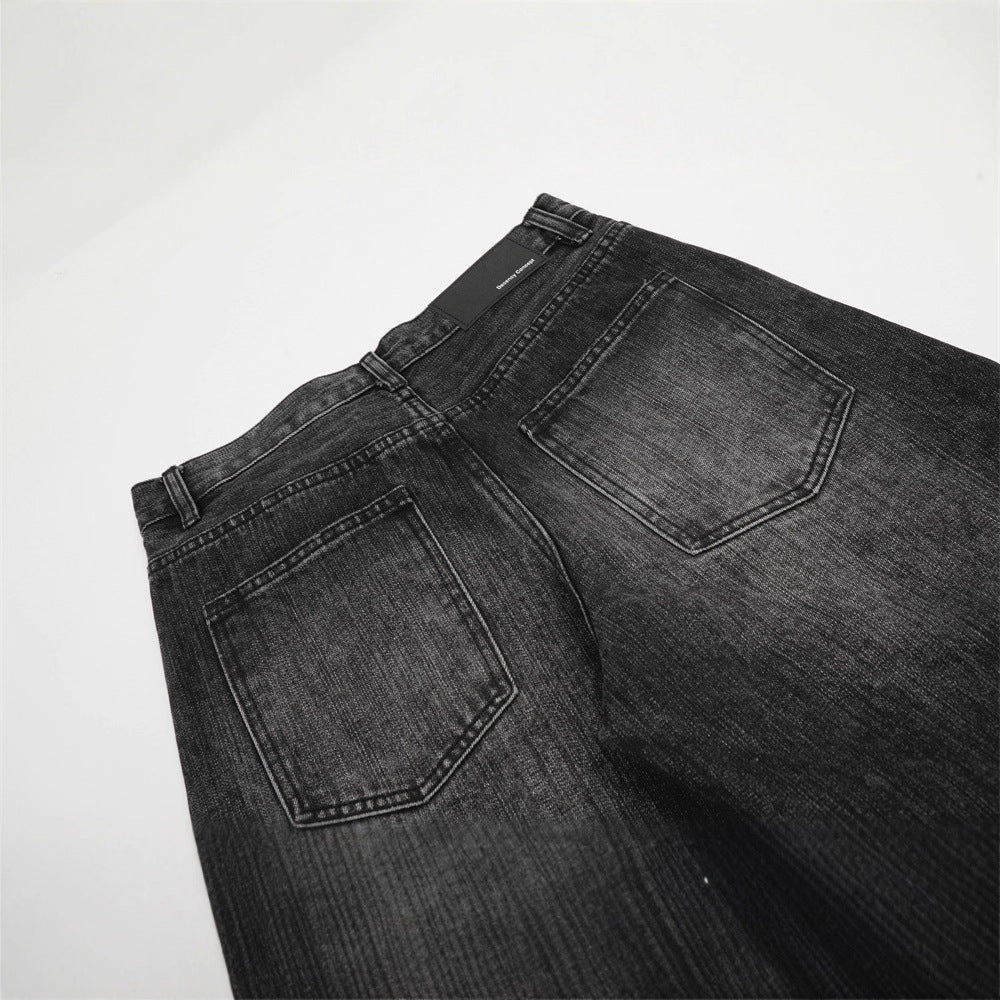 Vintage Men's Jeans - Washed Cat Whisker Curved Knife Pants - Loose Fit