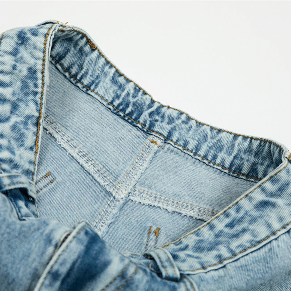 Men's Vintage Washed Denim Shorts - Stylish Loose Fit Wide-Leg Pants Inspired by Japanese Streetwear