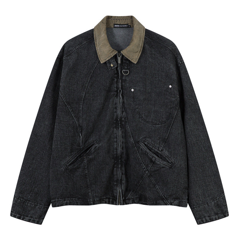 Men's Denim Jacket with Turn-down Collar
