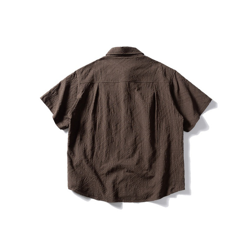 Dark Pattern Jacquard Texture Patch Pocket Loose Shirt
