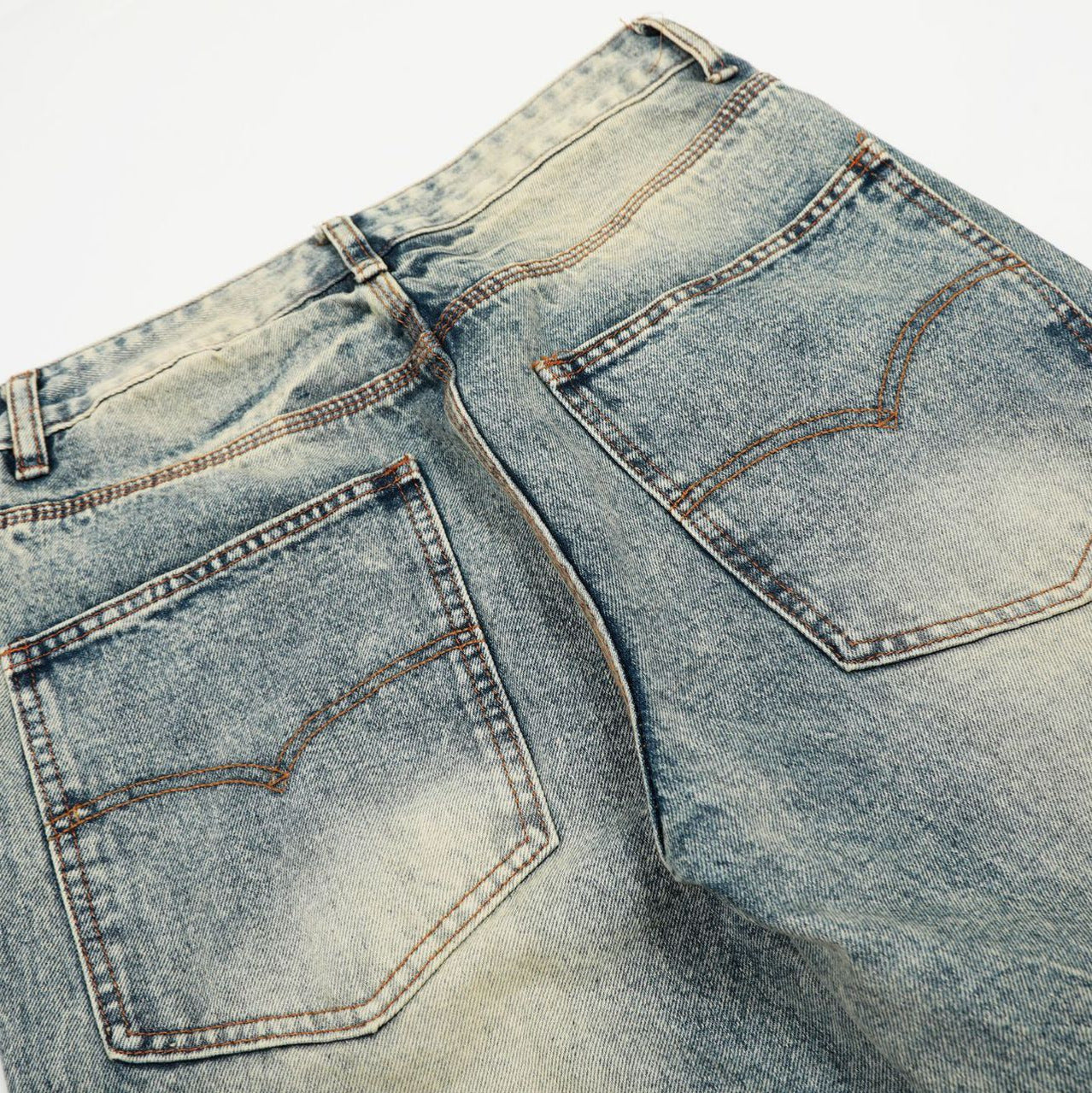 Simple Washed Denim Long Pants - Retro Loose Fit