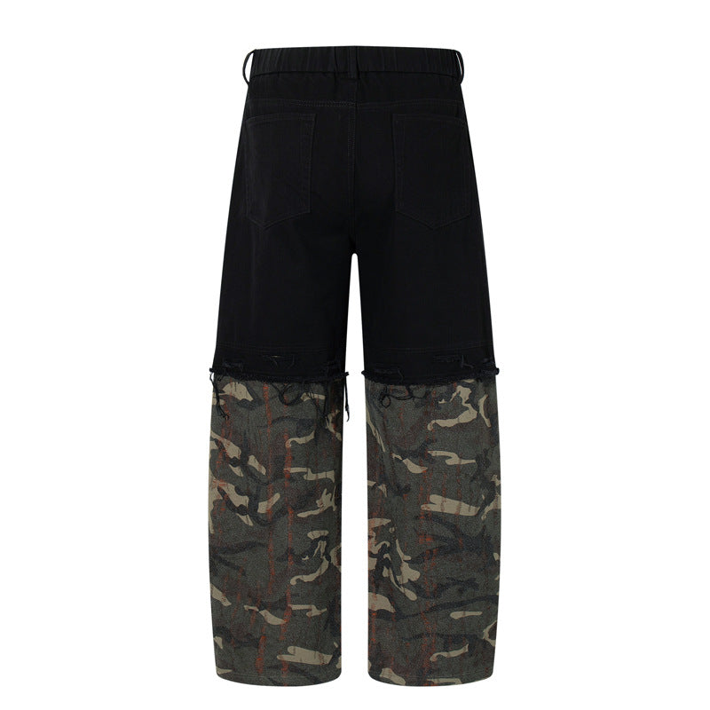 Ripped Patchwork Camouflage Cargo Pants