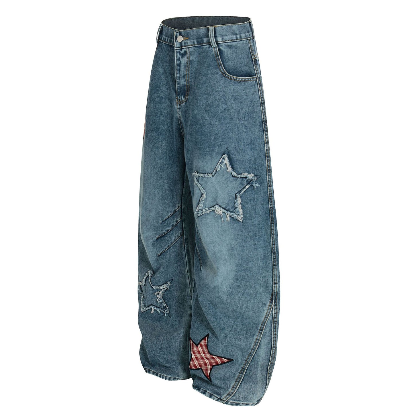 Embroidered Curved Knife Denim Vibe Loose Wide Leg Pants