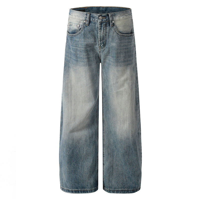 Bamboo Stripe Lightning Denim Pants for Men - High Street Loose Wide-Leg Trousers