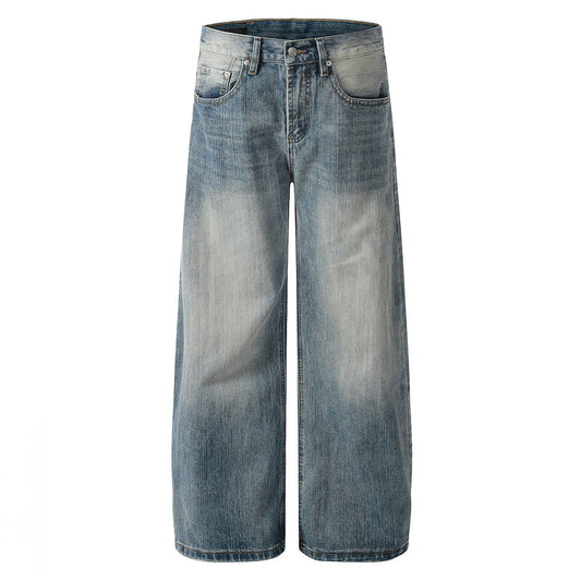 Bamboo Stripe Lightning Denim Pants for Men - High Street Loose Wide-Leg Trousers