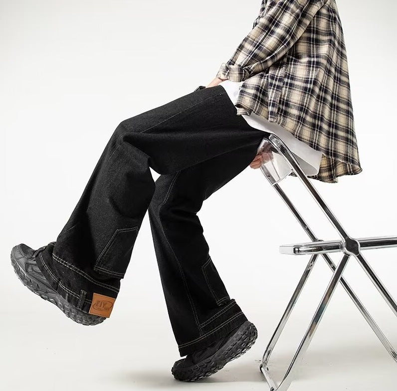 Vintage Washed  Loose Straight Leg Pants – Casual Denim for Men