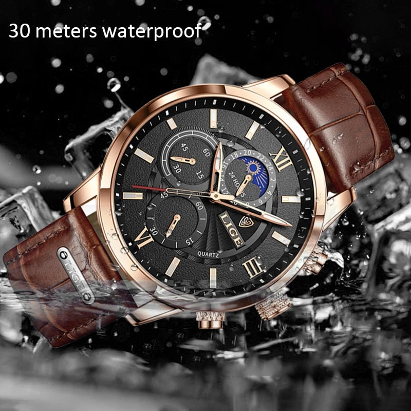Men's Luxury Wrist Watch - Leather Quartz Waterproof Watch