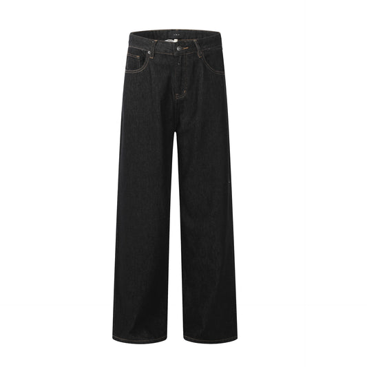 Black Soft Denim Vintage Straight Loose Casual Pants