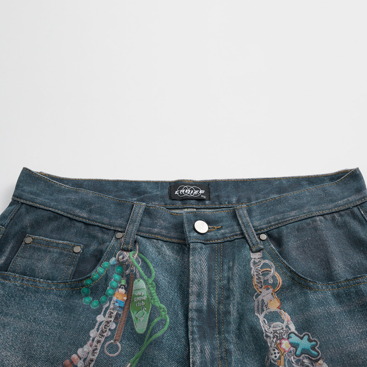 3D Printed Baggy Jeans - Wide Leg Pants for Men