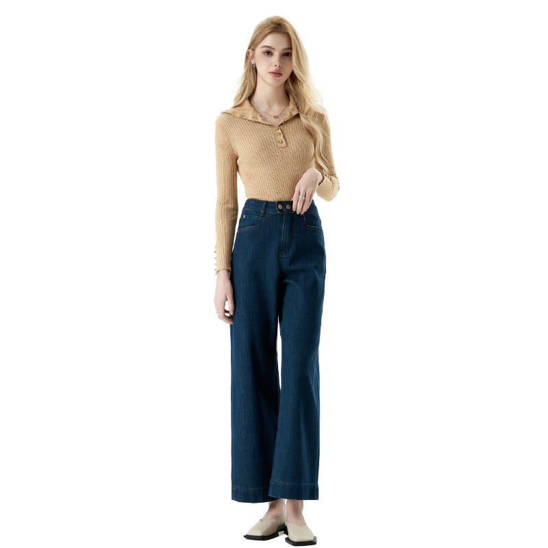 Women's Vintage Wide-Leg High-Waisted Jeans - Denim Blue