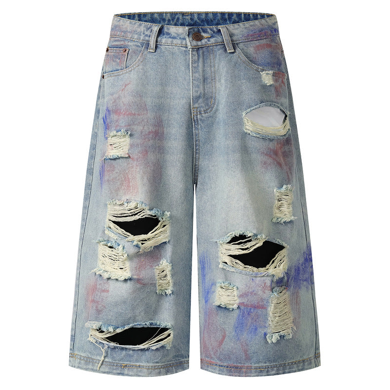 Denim Capri Pants - Streetwear Loose Wide Leg Pants