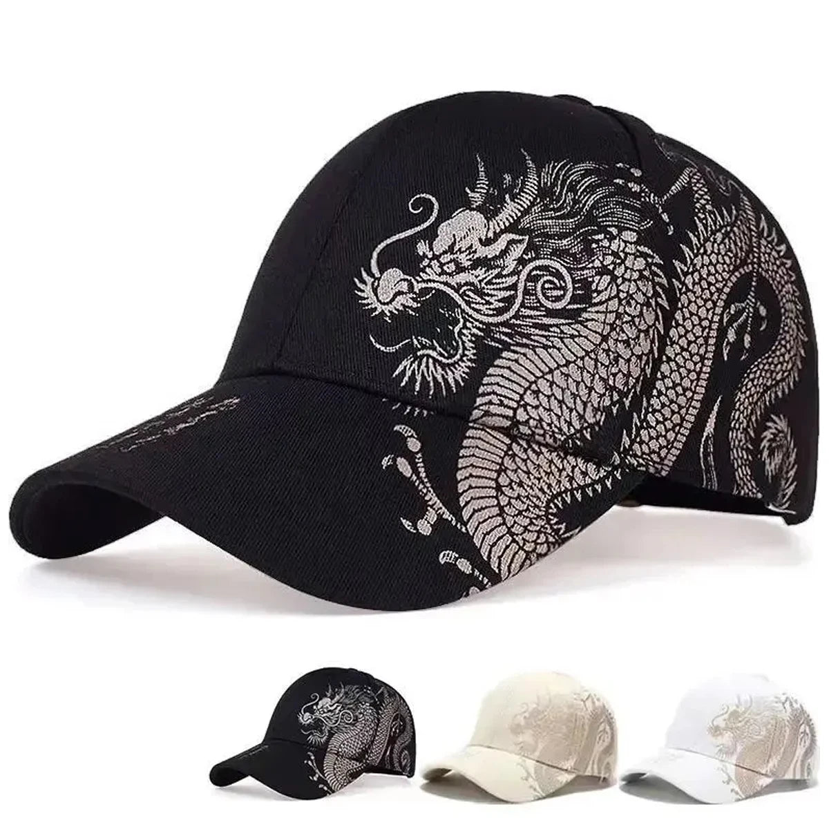 Universal New Chinese Dragon Print Duck Tongue Cap - Adjustable Baseball Cap