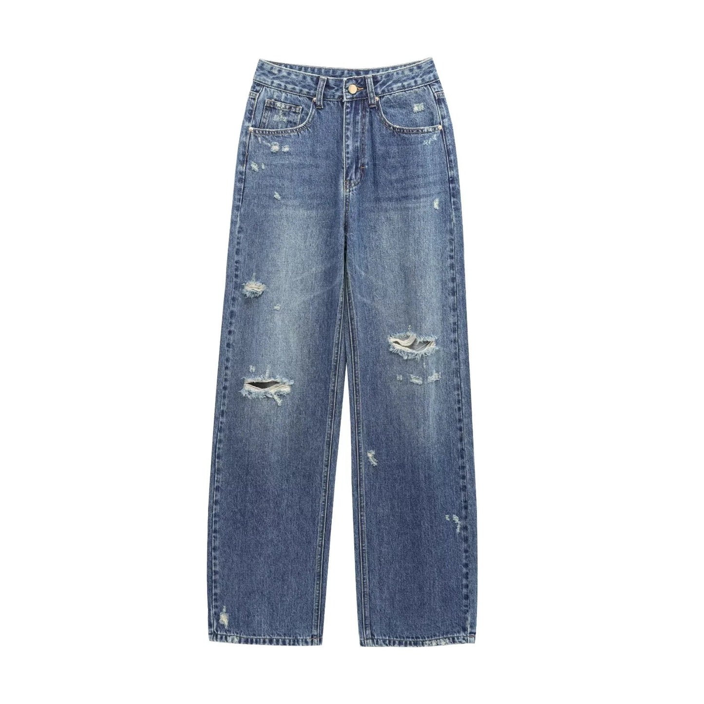 Women's Fashion Casual High Waist Curved Hem Denim Pants