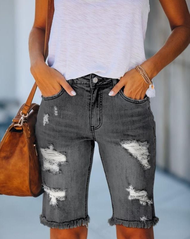 Women's Ripped Tassel Denim Shorts -  Summer Style