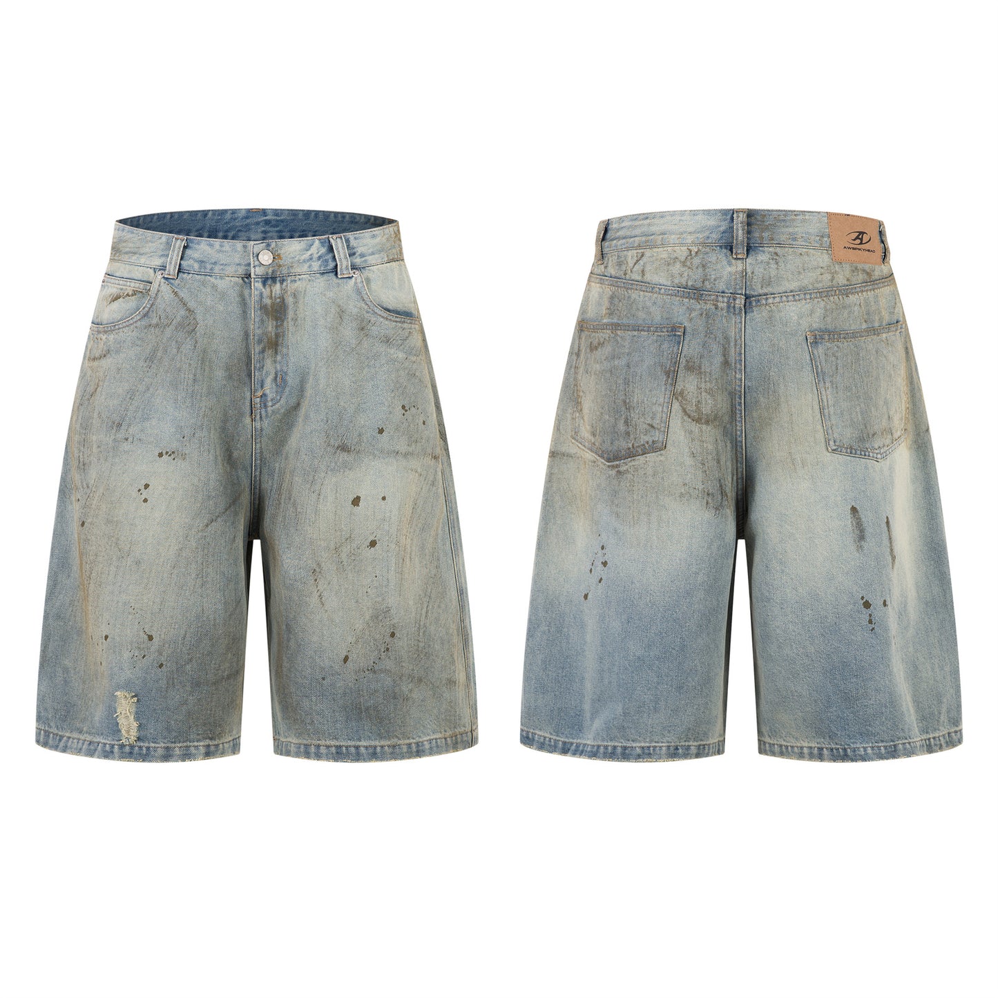 Unisex Distressed 7/8 Denim Pants with Faded Design