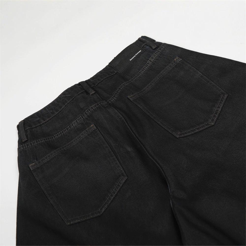 Street Men's Solid Color Simple Blade Jeans, Casual Loose Fit Pants for Men