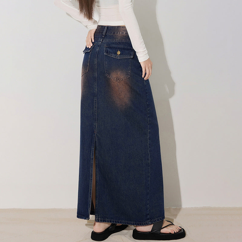 Stylish Versatile Personalized Denim Midi Skirt for Women