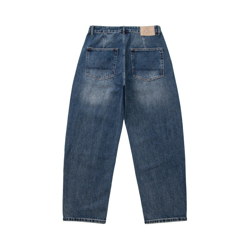 Cat-Scratch Structured Cut Casual Versatile Washed Denim Pants for Men