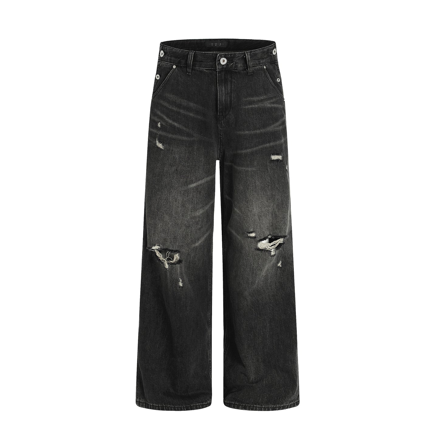 Washed Loose Fit Dark Destroyed Straight Leg Wide Leg Casual Long Pants