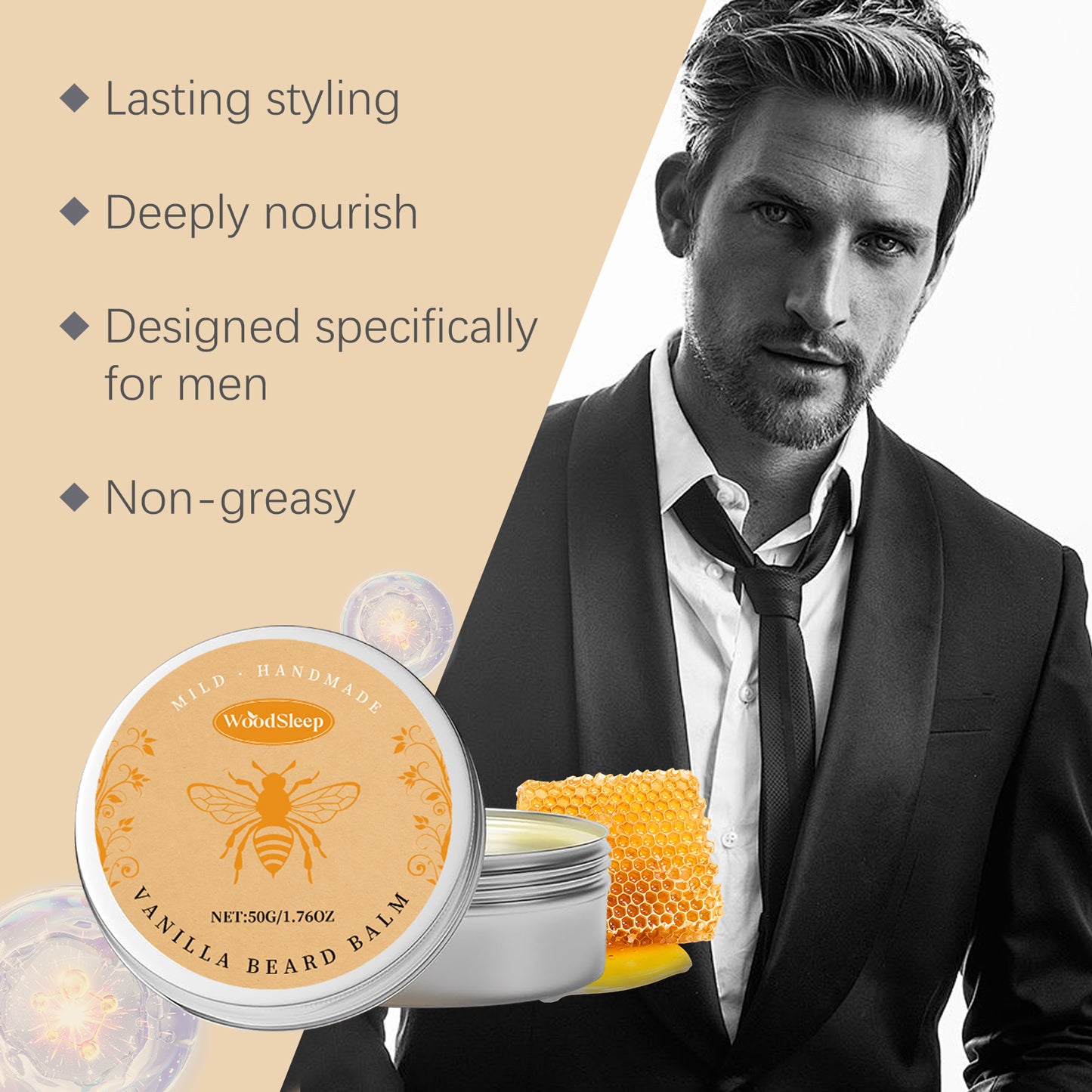 Men's Nourishing Beeswax Beard Balm - Vanilla Scented