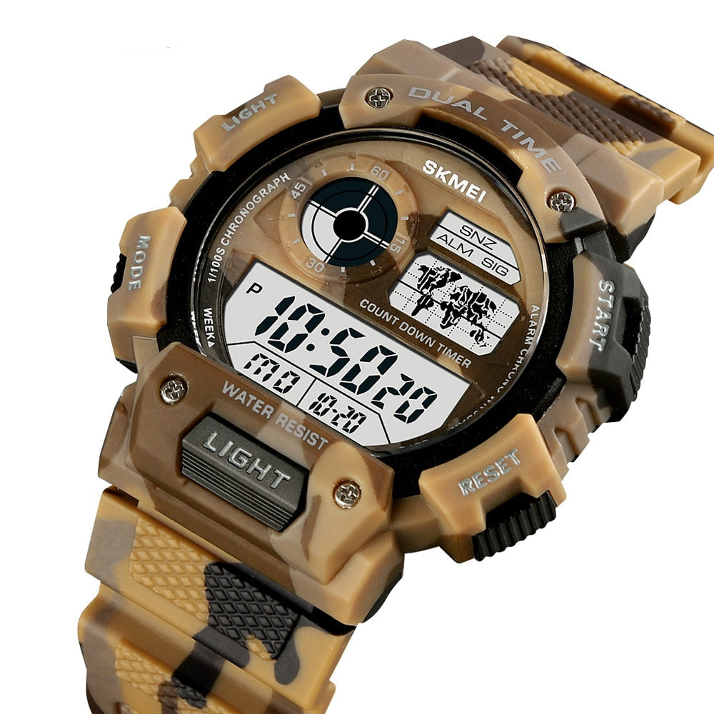 Digital Watch with Luminous Display for Men - Waterproof Wristwatch with Countdown, Military Sports Electronic Clock