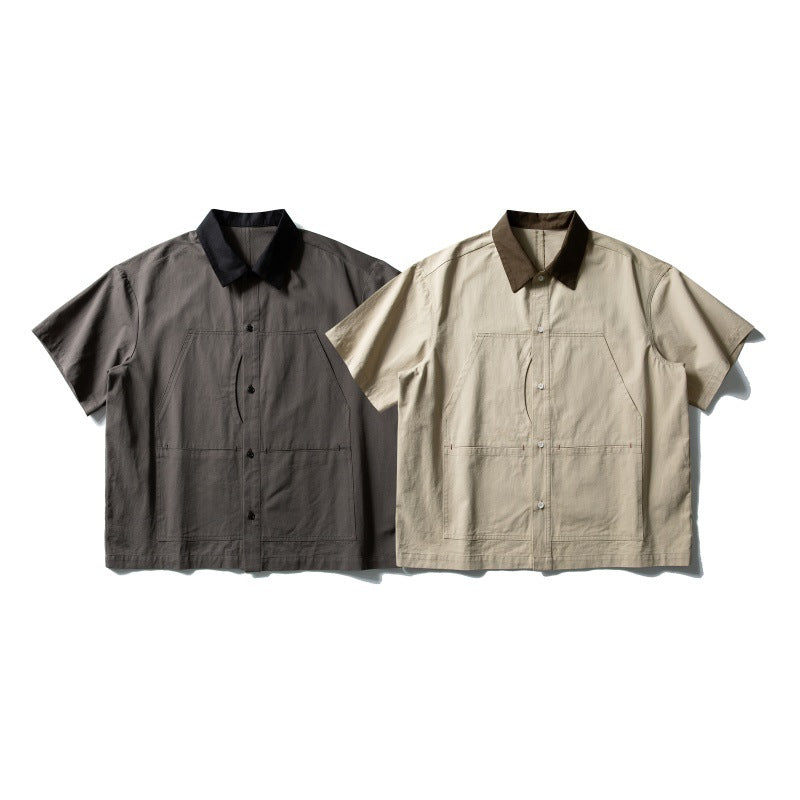 Two-Tone Loose Workwear Shirt for Men
