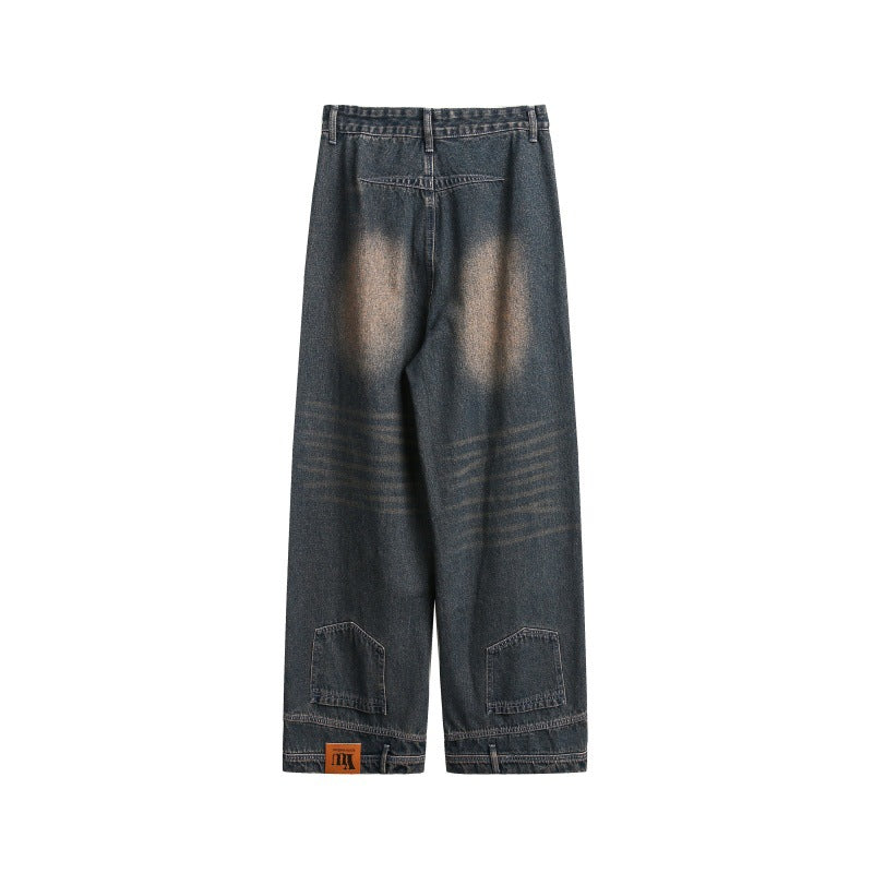 Japanese Retro Loose Wide Leg Jeans - Vintage Blue