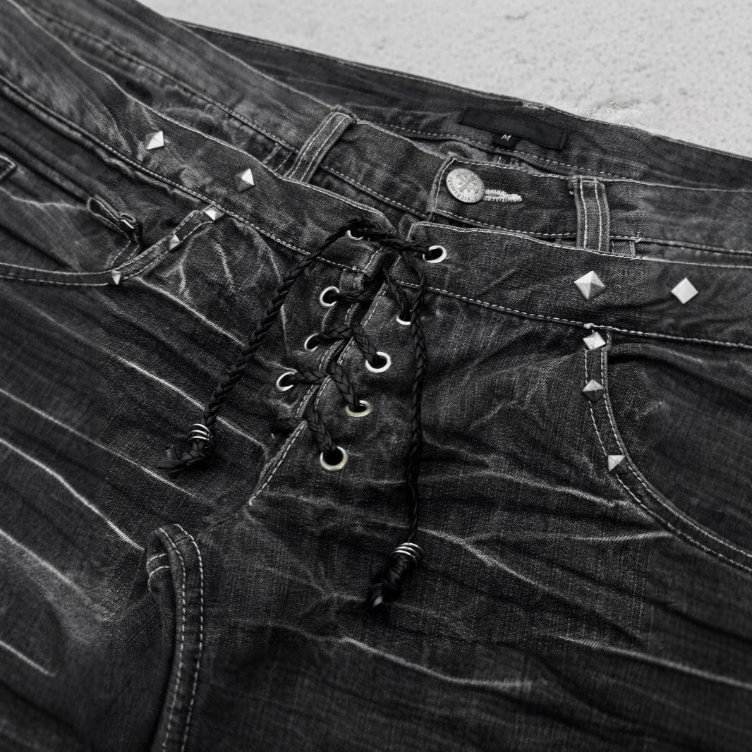 Gothic Style Flared Jeans -  Distressed Denim Trousers